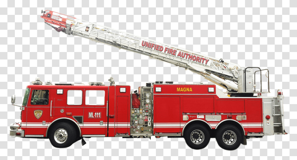 Fire Truck Image Unified Fire Authority Ladder, Vehicle, Transportation, Construction Crane, Fire Department Transparent Png