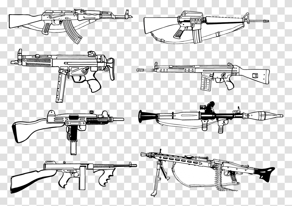 Firearm Weapon Ak 47 Machine Gun Machine Gun Vector, Weaponry, Handgun Transparent Png