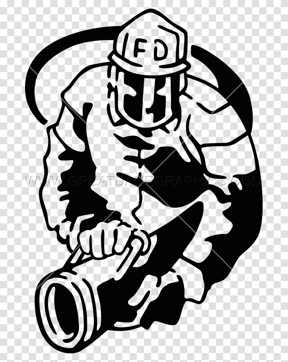 Firefighter Clipart Hose Silhouette Fireman Holding Hose Clipart Black And White, Military Uniform Transparent Png