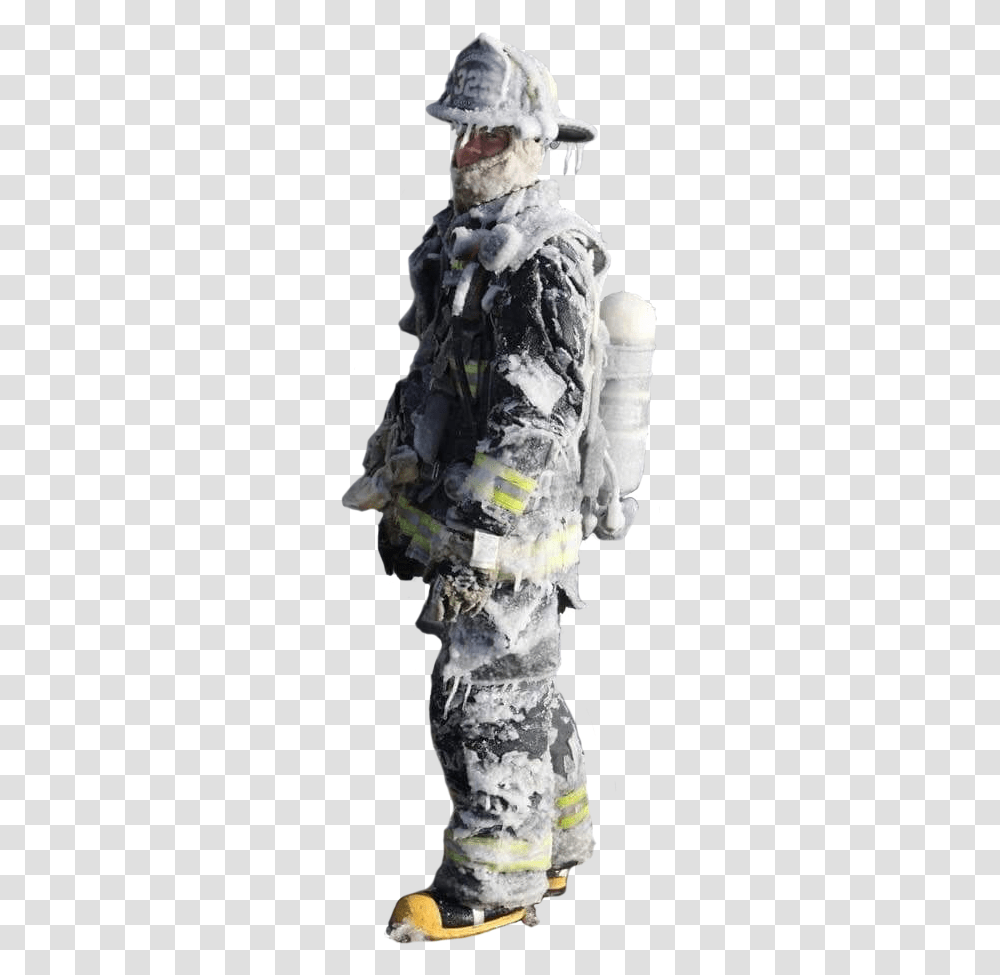 Firefighter Covered In Ice, Coat, Mineral, Rock Transparent Png