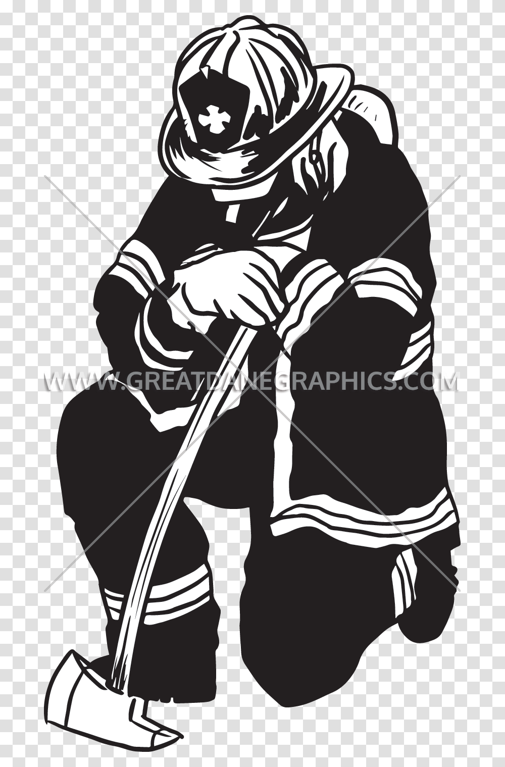 Firefighter Drawing Black And White Clip Art Firefighter Kneeling, Person, Human, Stick, Ninja Transparent Png