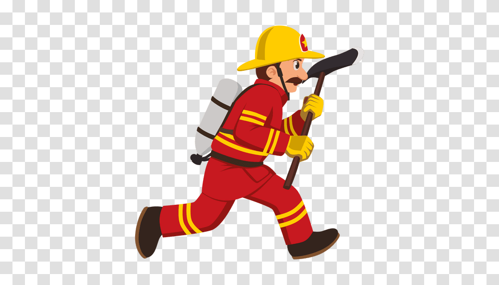 Firefighter Running With Axe, Person, Human, Fireman, Helmet Transparent Png