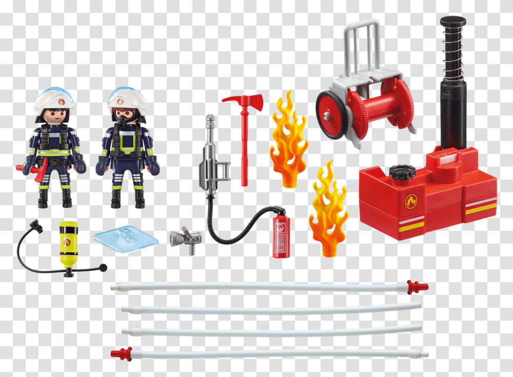 Firefighters With Water Pump 9468 Playmobil City Action Fire, Helmet, Clothing, Apparel, Person Transparent Png