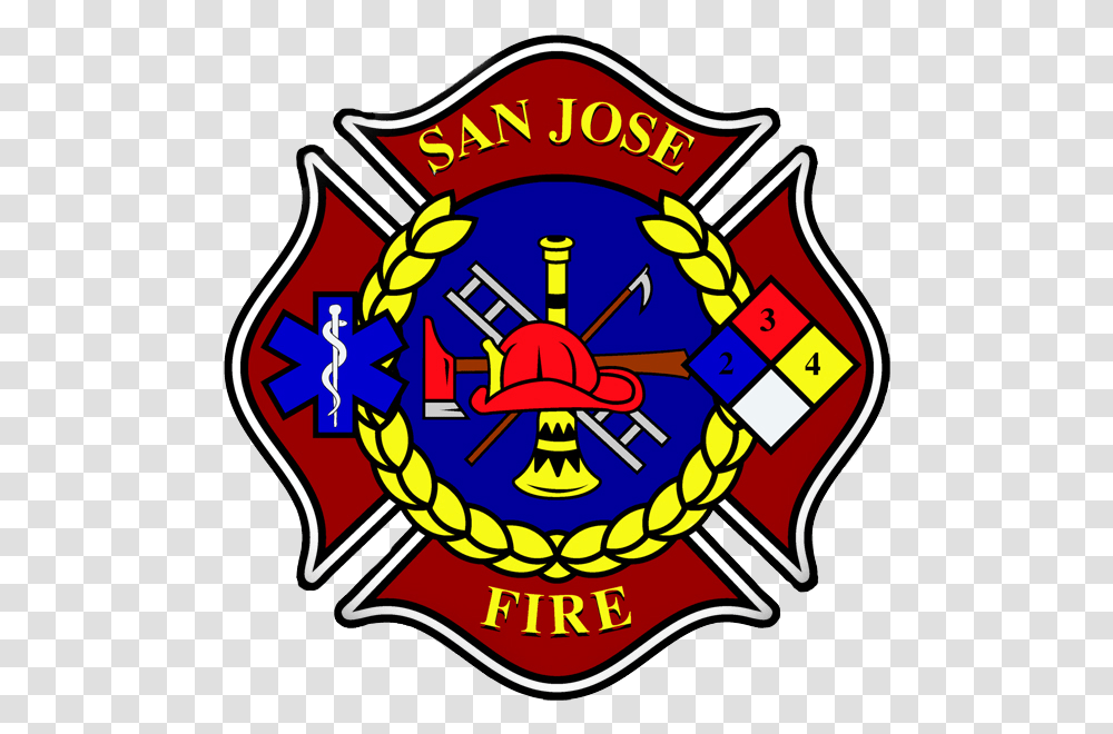 Fireman Clipart Badge San Jose Fire Department Logo, Ketchup, Food, Trademark Transparent Png