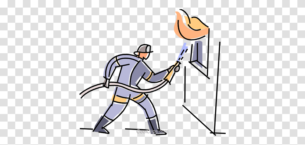 Fireman Fighting A Fire Royalty Free Vector Clip Art Illustration, Bow, Cricket, Sport, Sports Transparent Png