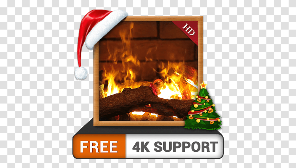 Fireplace Ambiance Hd Free Christmas Hat Icon, Indoors, Hearth, Tree, Plant Transparent Png