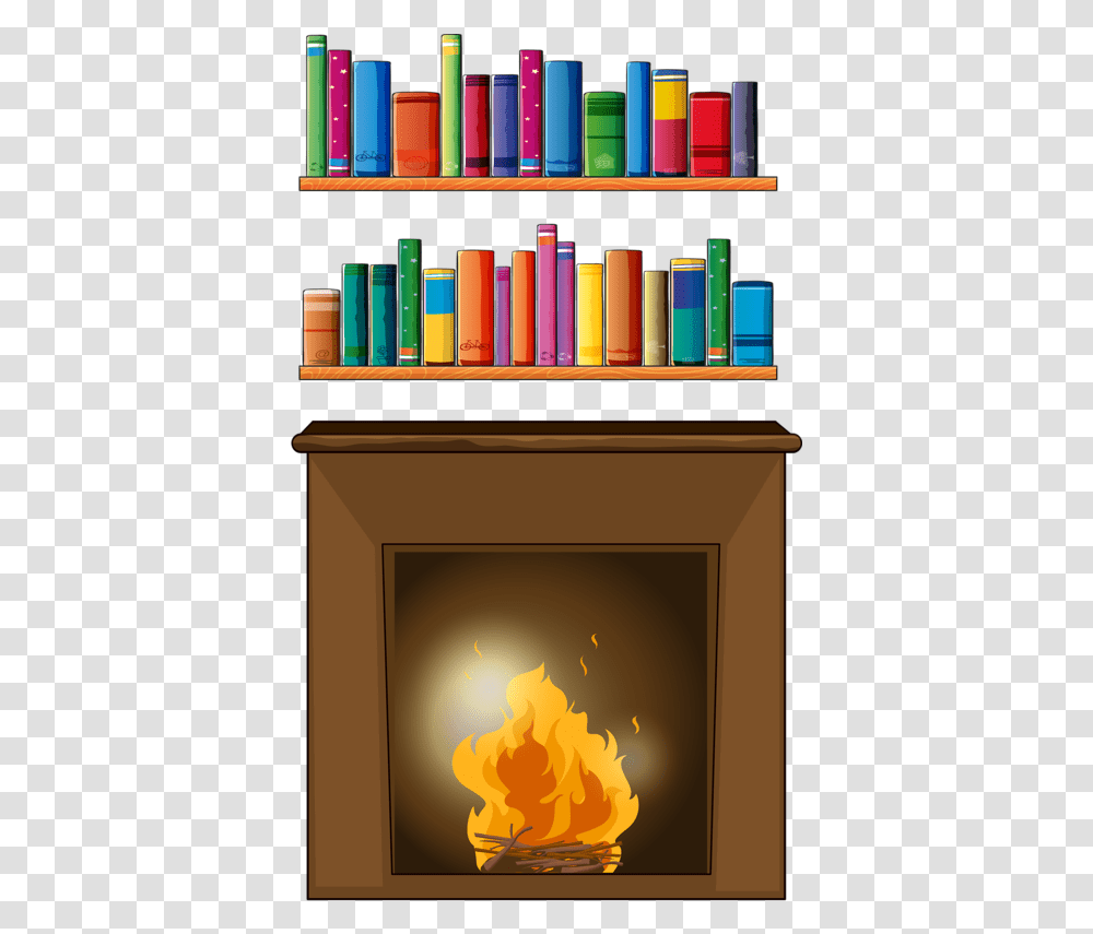 Fireplace And Books Reading Library Clip Art, Indoors, Furniture, Shelf, Bookcase Transparent Png