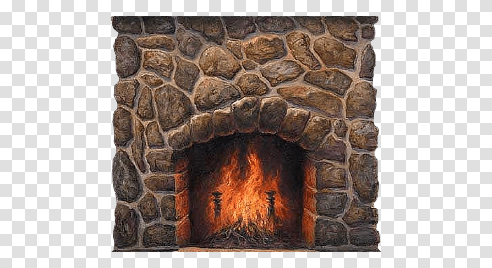 Fireplace Image Stone Fireplace With Fire, Indoors, Hearth, Painting, Walkway Transparent Png