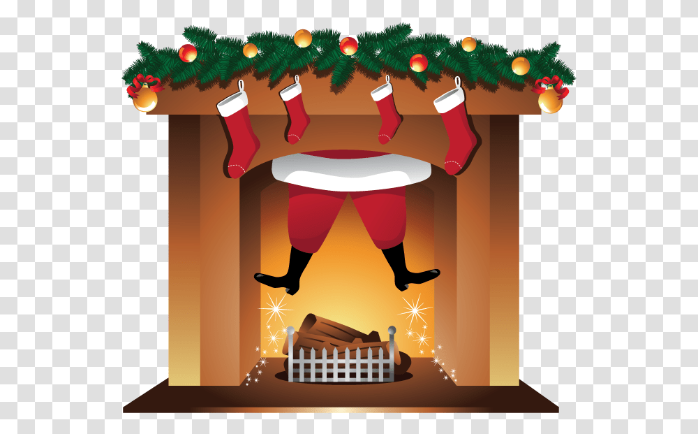 Fireplace Santa In The Fireplace, Gift, Stocking, Christmas Stocking, Person Transparent Png