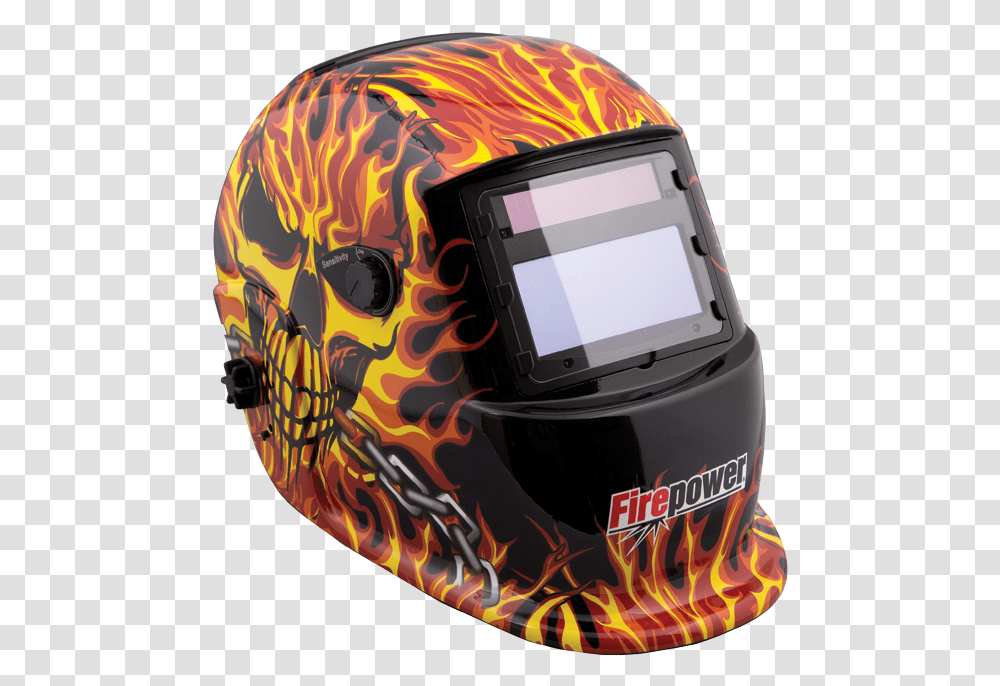 Firepower Skull Amp Fire Auto Darkening Welding Helmet Motorcycle Helmet, Apparel, Crash Helmet, Wristwatch Transparent Png