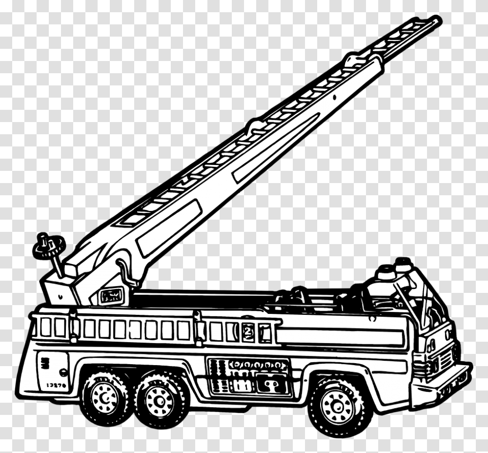 Firetruck Vector Fire Truck Black And White Clipart Image Of Fire Engine, Vehicle, Transportation, Construction Crane Transparent Png