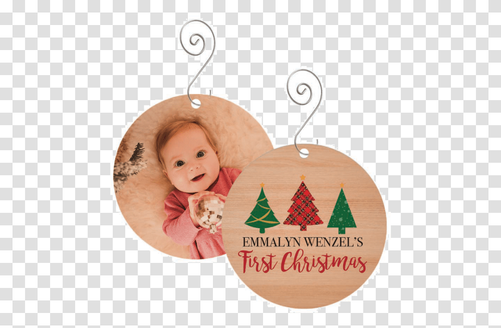 First Christmas Round Wood Ornament Trees Christmas Tree, Person, Face, Plant, Baby Transparent Png