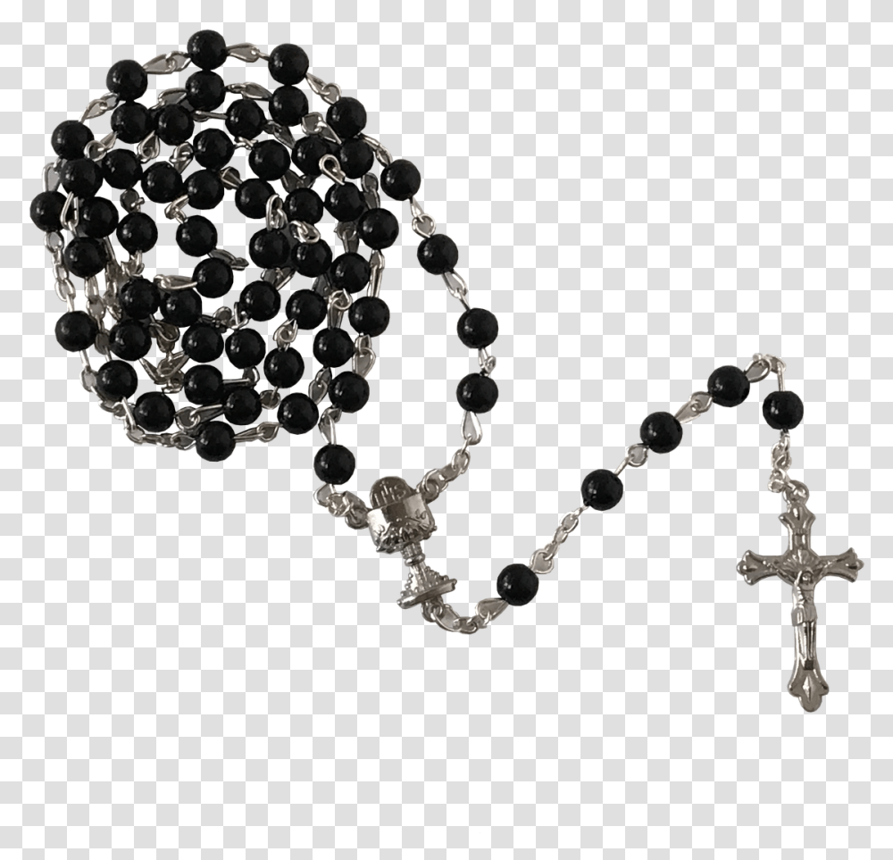 First Communion Black Rosary Rosary Beads, Accessories, Accessory, Jewelry, Diamond Transparent Png