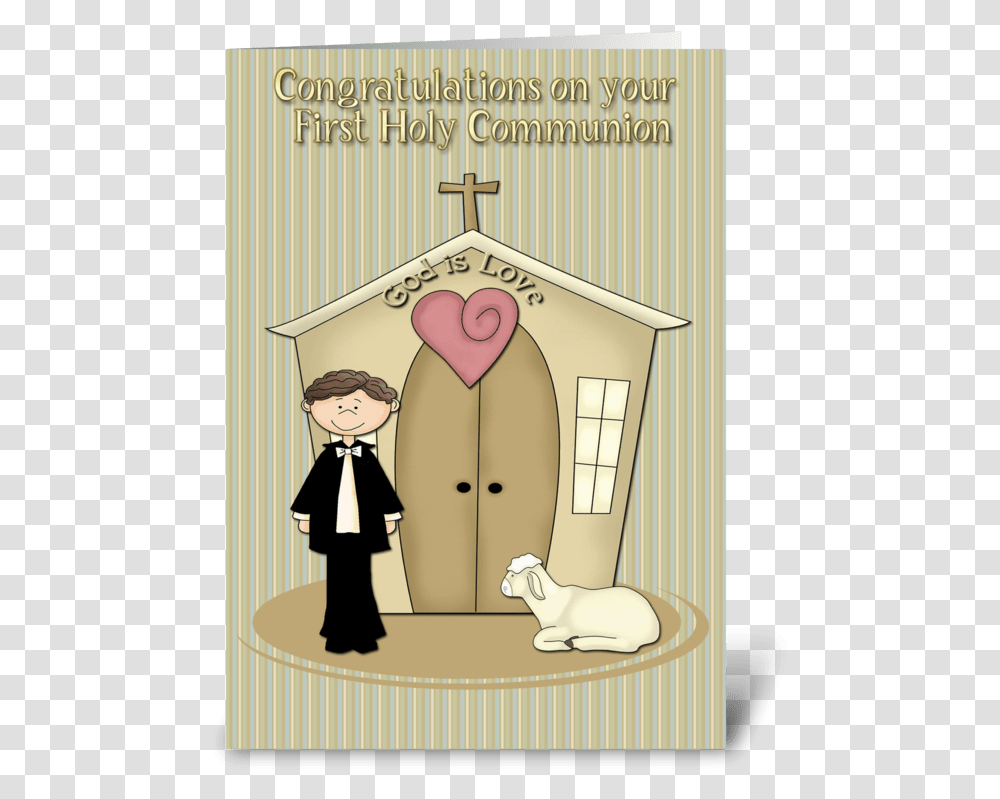 First Communion Boy Church Lamb Greeting Card Cartoon, Furniture, Room, Indoors, Closet Transparent Png