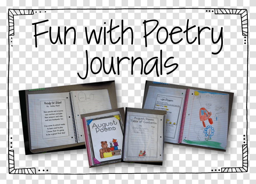 First Grade Poem Journals, Book, Word, White Board Transparent Png