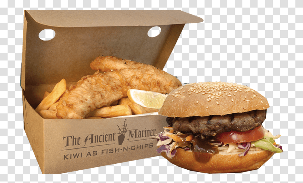 Fish And Chips Fast Food Hd Download Ancient Mariner Hamburger, Bread, Box, Fried Chicken Transparent Png