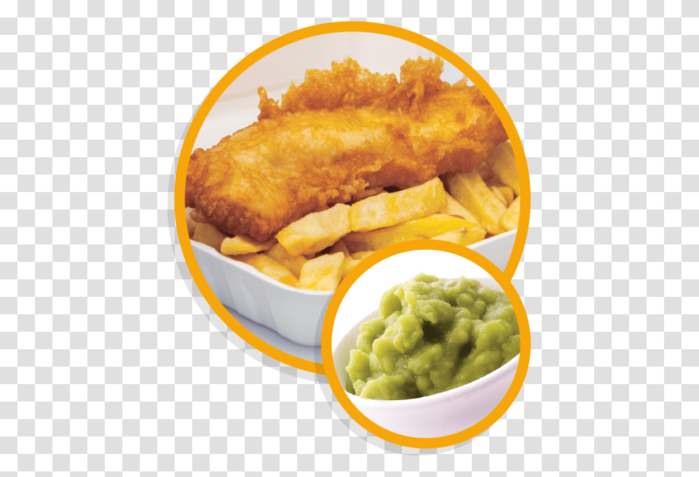 Fish And Chips With Mushy Peas Fish And Chips, Food, Fried Chicken, Fries, Nuggets Transparent Png