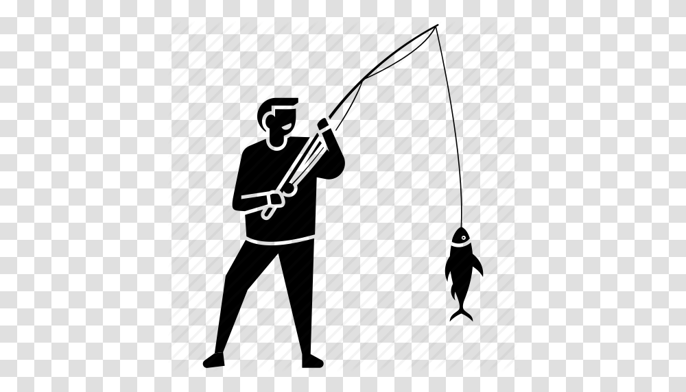 Fish On Rod Fisher Fisherman Fishery Fishing Icon, Leisure Activities, Piano, Musical Instrument, Silhouette Transparent Png