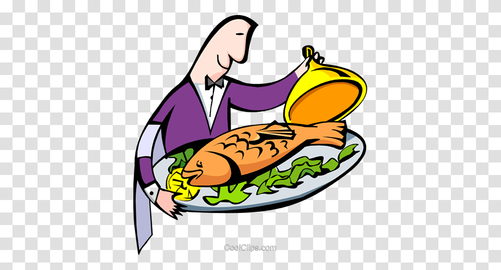 Fish Platter And Waiter Royalty Free Vector Clip Art Clipart, Meal, Food, Dish Transparent Png