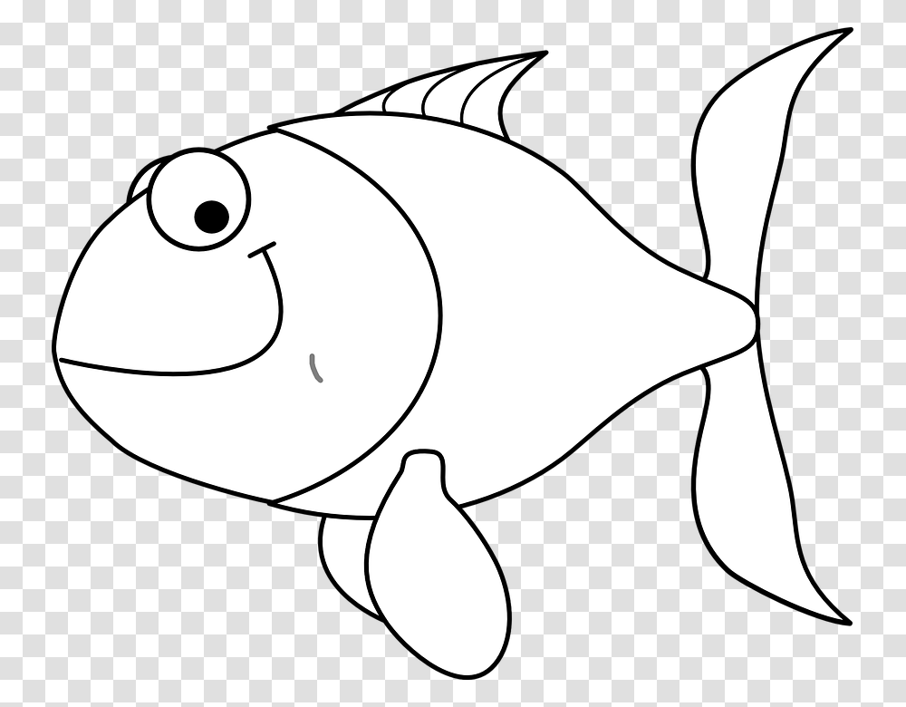 Fish Smiling Cartoon Animal Aquatic Eyes Fins Cartoon Black White Fish Transparent Png