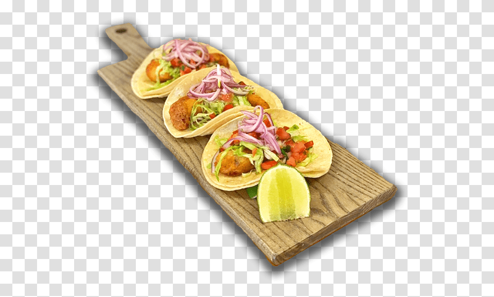 Fish Tacos On A Wooden Board Topped With Pickled Tamale, Food, Hot Dog Transparent Png