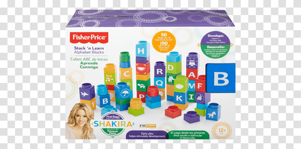 Fisher Price Shakira First Steps Collection Alphabet Abc Blocks Fisher Price Stack N Learn, Person, Toy, Paper Transparent Png