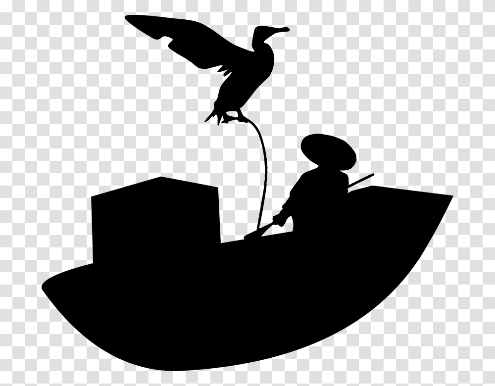 Fisherman Fishing Boat Silhouette Traditional Silhueta Pescadores, Gray, World Of Warcraft Transparent Png