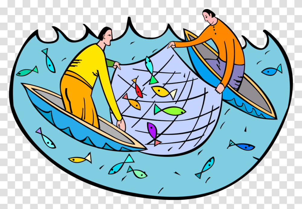 Fishermen In Boats With Nets And Fish Fisherman Using Net Clip Art, Astronomy, Bird, Animal, Outer Space Transparent Png