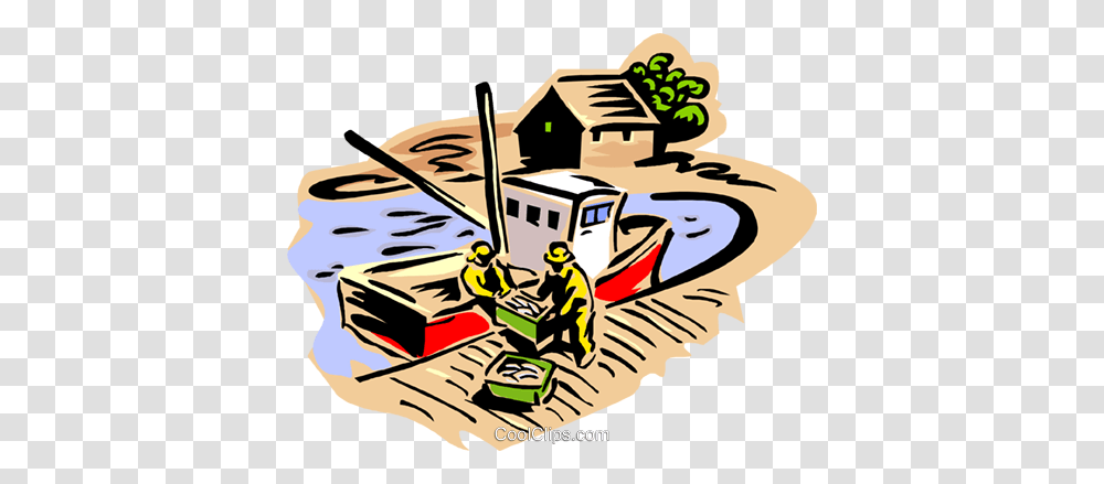 Fishermen Unloading A Days Catch Royalty Free Vector Clip Art, Tractor, Vehicle, Transportation, Bulldozer Transparent Png