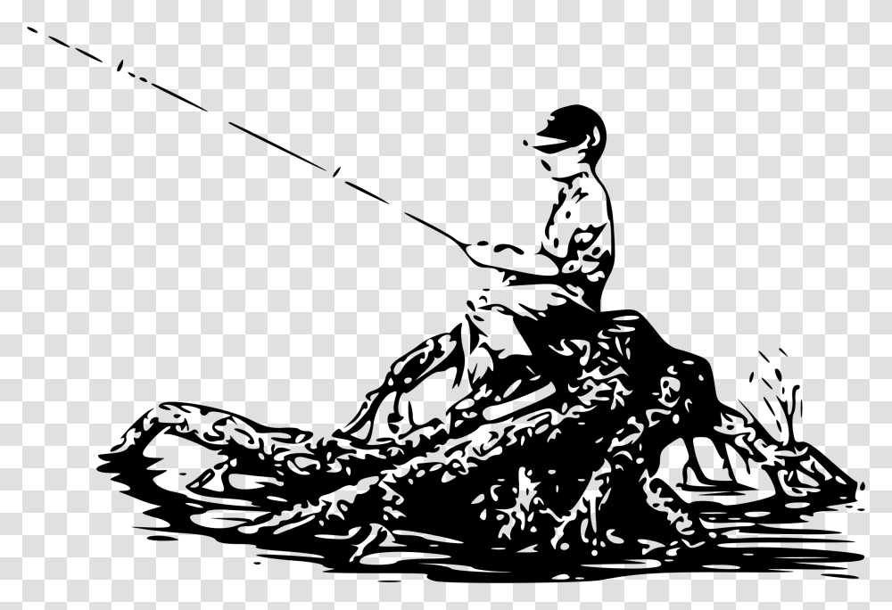 Fishing Drawing Angling Clip Art Fishing Cartoon Black And White, Gray, World Of Warcraft Transparent Png