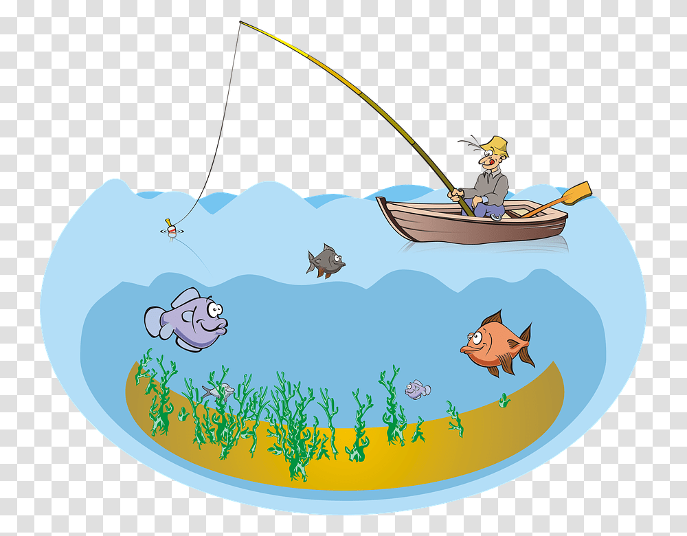 Fishing Fish Fisherman Boat Mare Pond Lake Sea Fishing Pond Clipart, Water, Outdoors, Leisure Activities, Angler Transparent Png