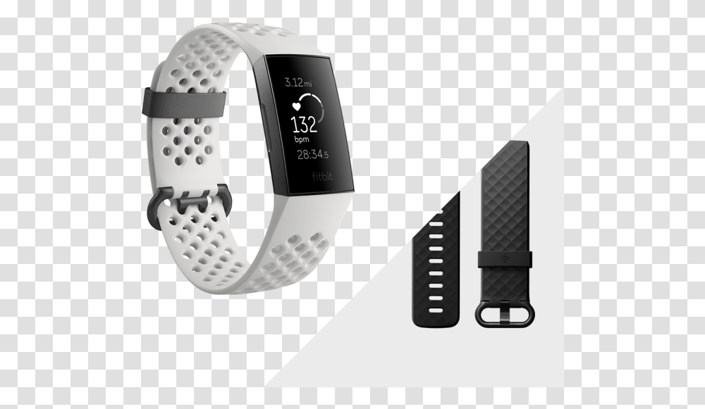 Fitbit Fitbit Charge 3 White Band, Wristwatch, Tape, Digital Watch Transparent Png