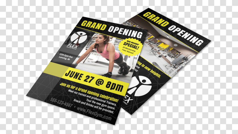 Fitness Gym Grand Opening Flyer Template Preview Coffee Shop Flyer Design, Poster, Paper, Advertisement, Brochure Transparent Png