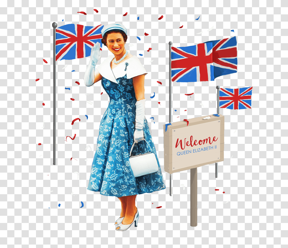 Five Random Facts About The Queen On Her Travels Australia Day, Person, Flag, Paper Transparent Png