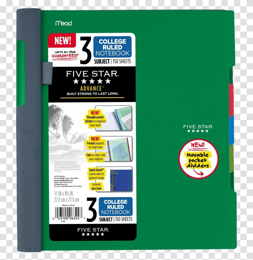 Five Star 5 Subject Divider Notebook, Label, Advertisement, Poster Transparent Png