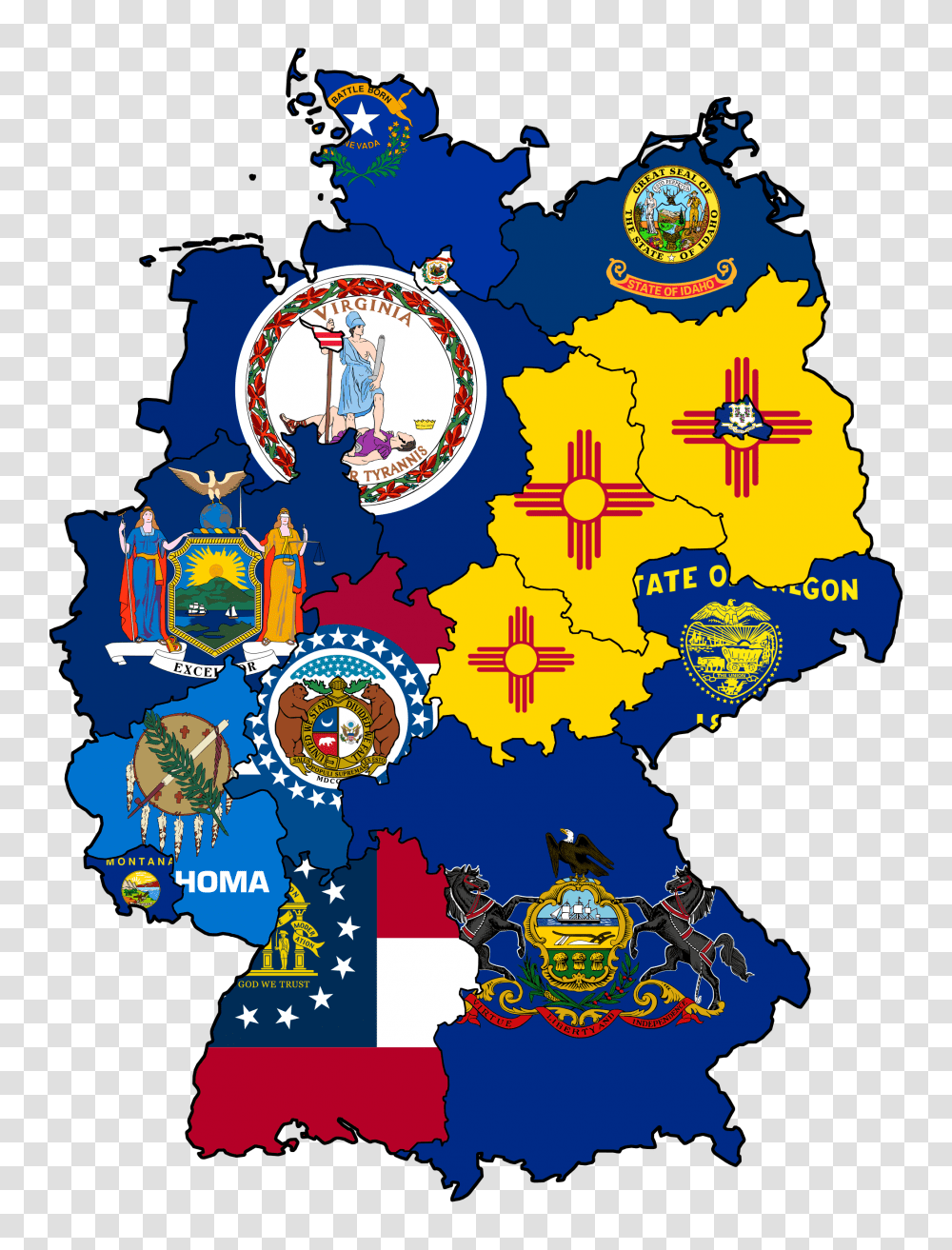 Flag Map Us States With Similar Population To German States, Poster, Doodle Transparent Png