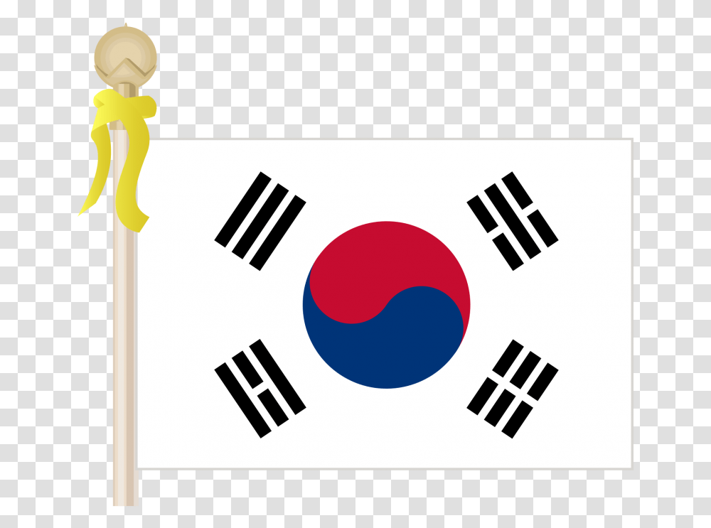 Flag Of The Republic Of Korea With Yellow Ribbon, Logo, Trademark, Weapon Transparent Png