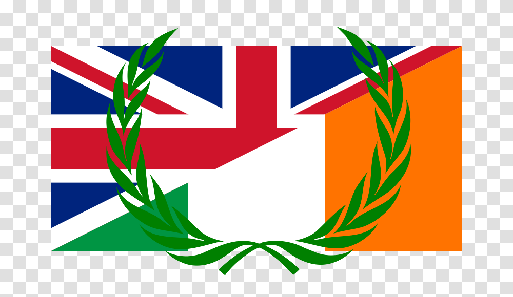 Flag Of The United Kingdom And Ireland With Laurel Wreath, Logo, Trademark, Plant Transparent Png