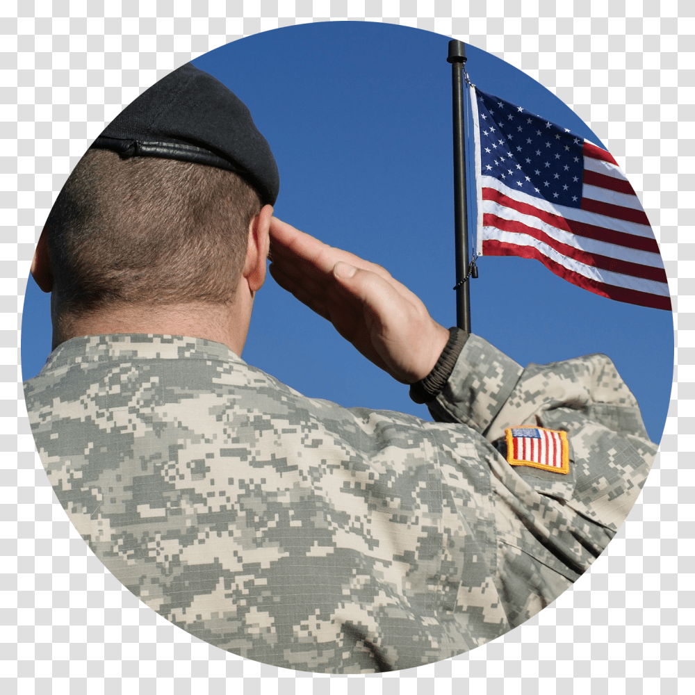 Flag Of The United States Salute Soldier Military Service To Country Army, Person, Human, Military Uniform, Armored Transparent Png