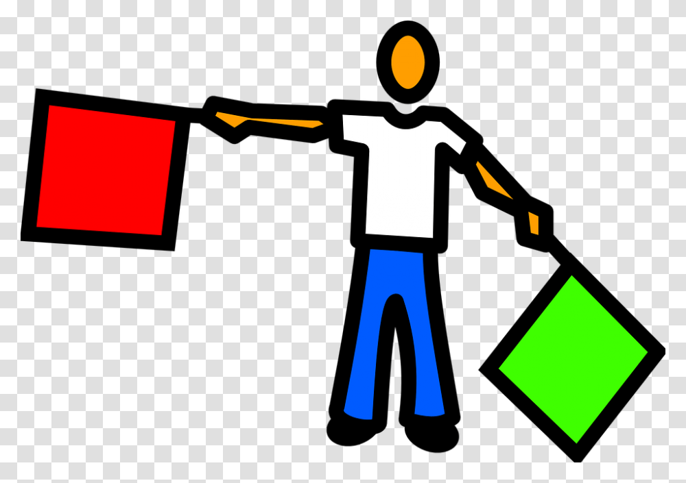 Flag Semaphore Red Green Sign Symbol Signal Green And Red Signal Flag, Hand, Pedestrian, Light, Outdoors Transparent Png