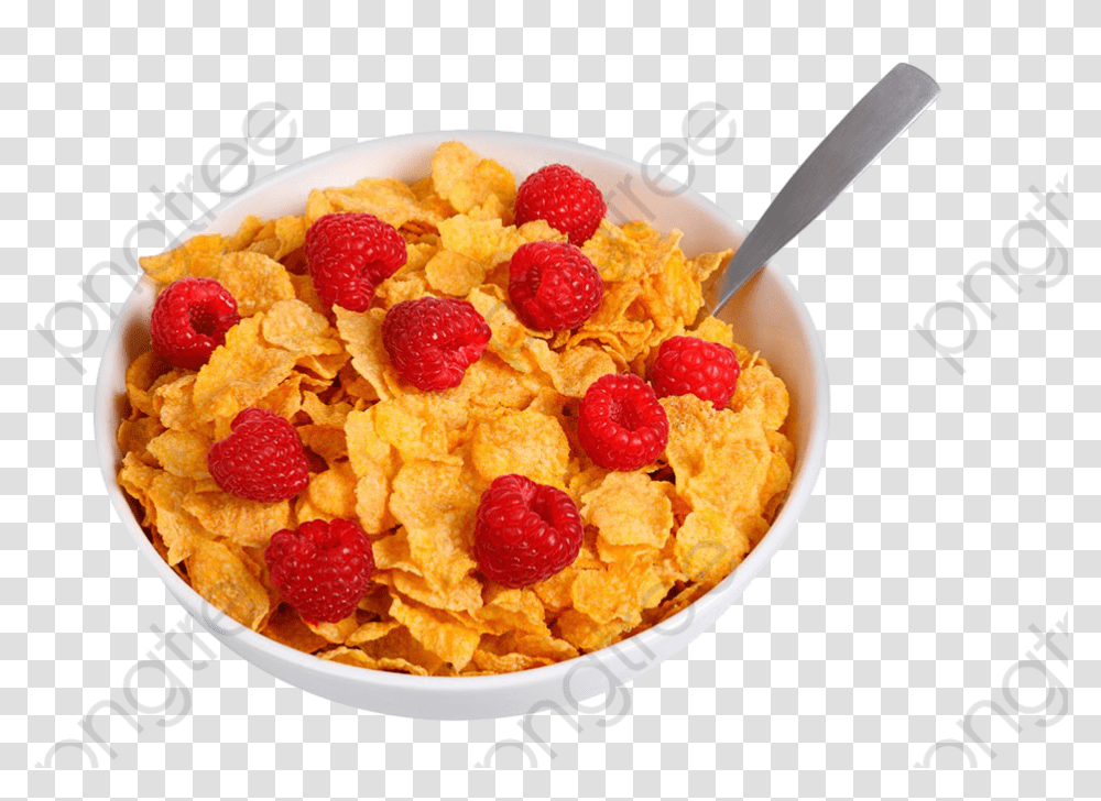 Flake Clipart Milk Bowl Of Cereal, Raspberry, Fruit, Plant, Food Transparent Png
