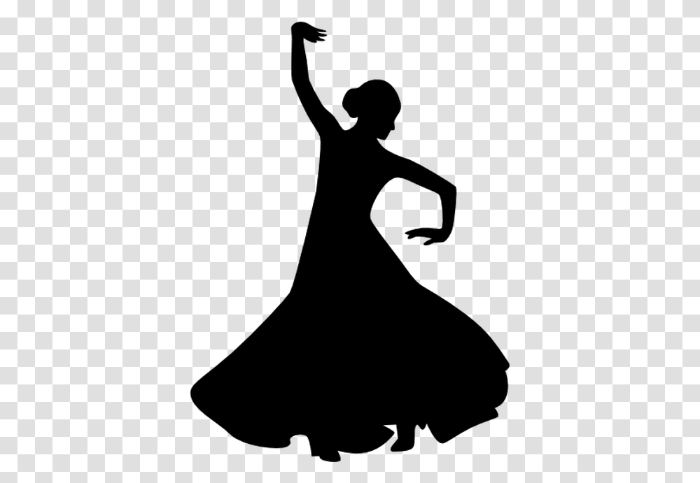 Flamenco Female Dancer Silhouette With Raised Right Danseuse Flamenco Silhouette, Gray Transparent Png