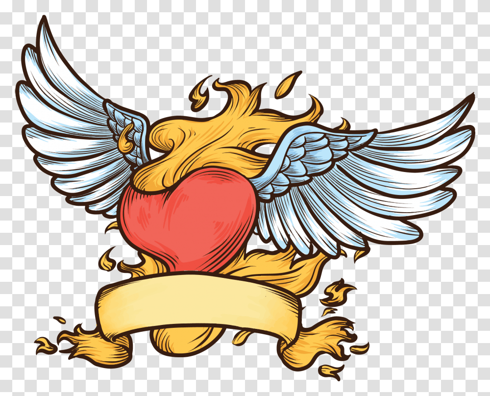Flaming Heart Vector Illustration Vector Graphics, Bird, Animal, Eagle, Flying Transparent Png