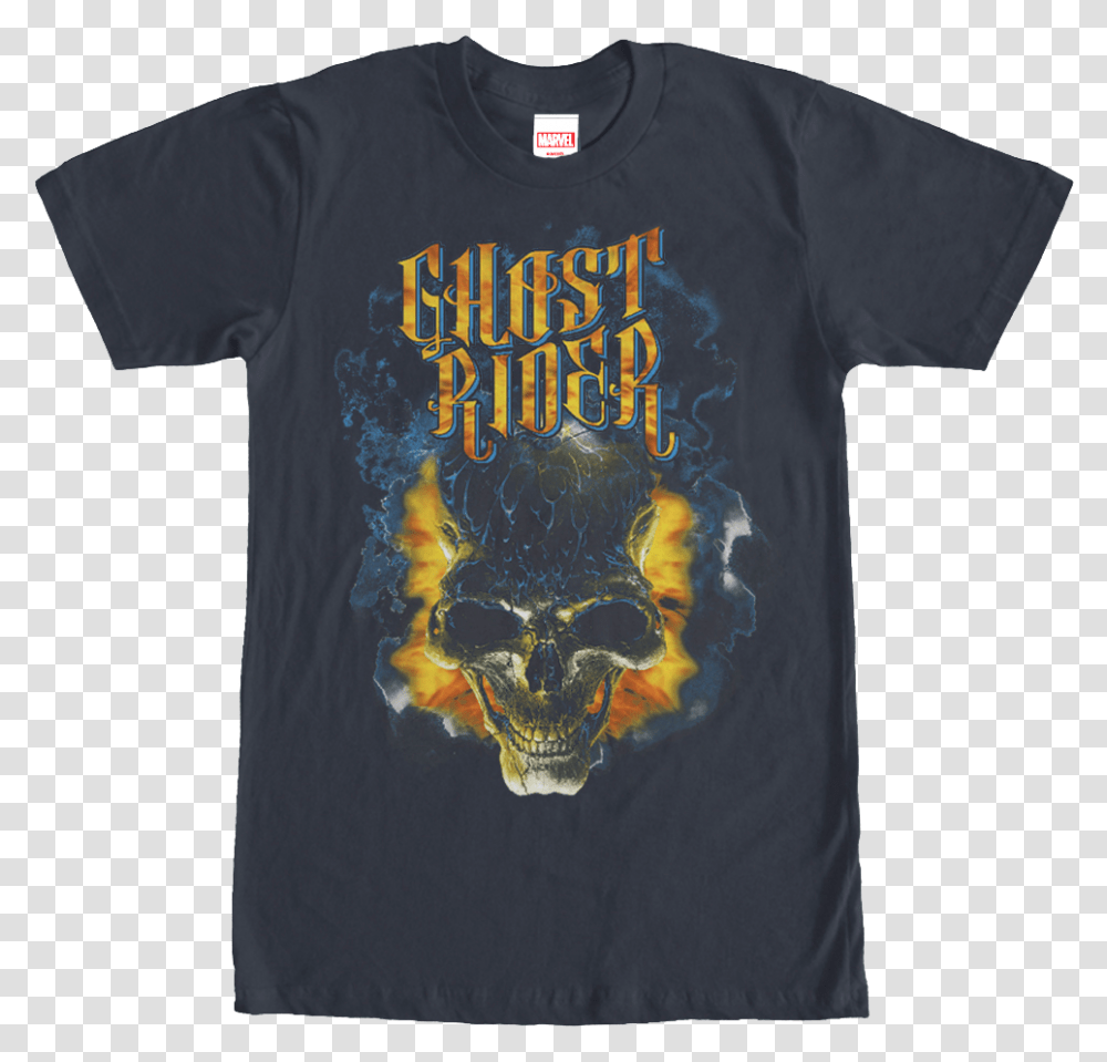 Flaming Skull Ghost Rider T Shirt Washed Out Band T Shirt, Apparel, T-Shirt Transparent Png