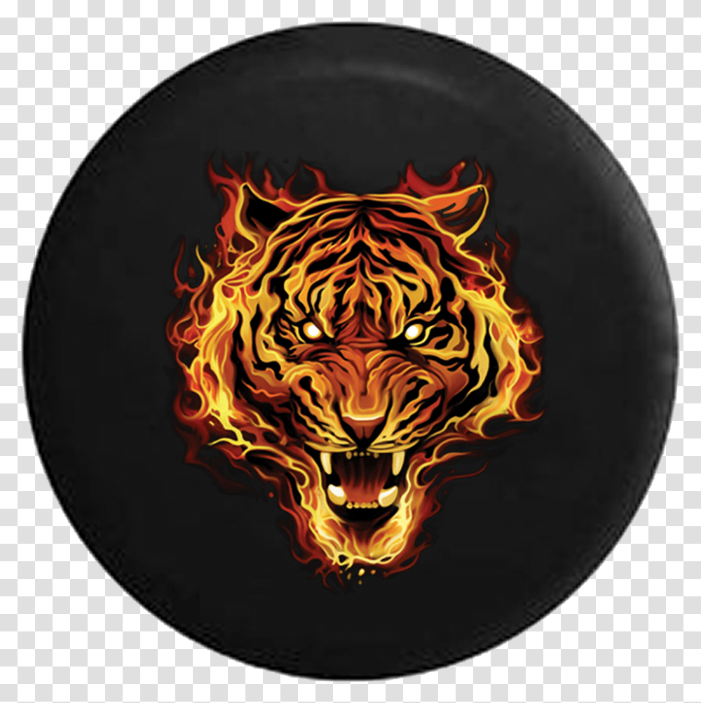 Flaming Tiger With Red And Orange Flames Tribal Jeep T Shirt Tiger, Frisbee, Toy, Hat Transparent Png