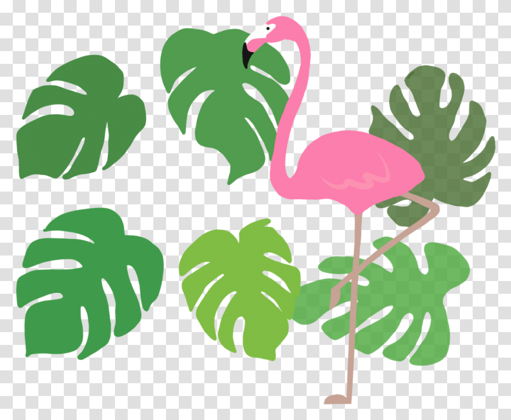 Flamingo 1 Illustration, Animal, Bird, Green, Flower Transparent Png