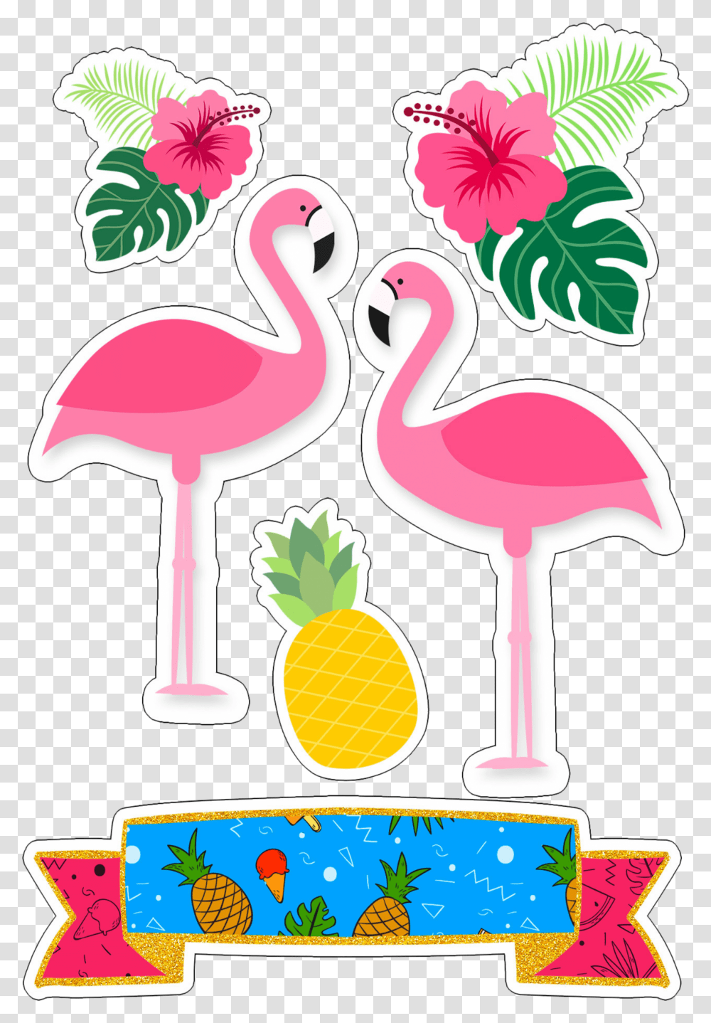 Flamingo Abacaxi Tropical Topo De Bolo Topo Flamingo, Plant, Pineapple, Fruit, Food Transparent Png