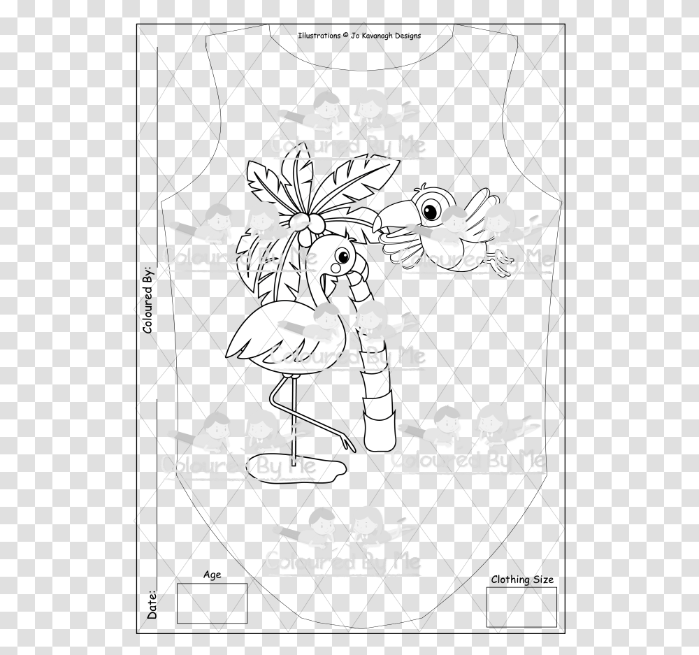 Flamingo With Tucan Girls One Piece Line Art, Poster, Advertisement, Stencil, Person Transparent Png