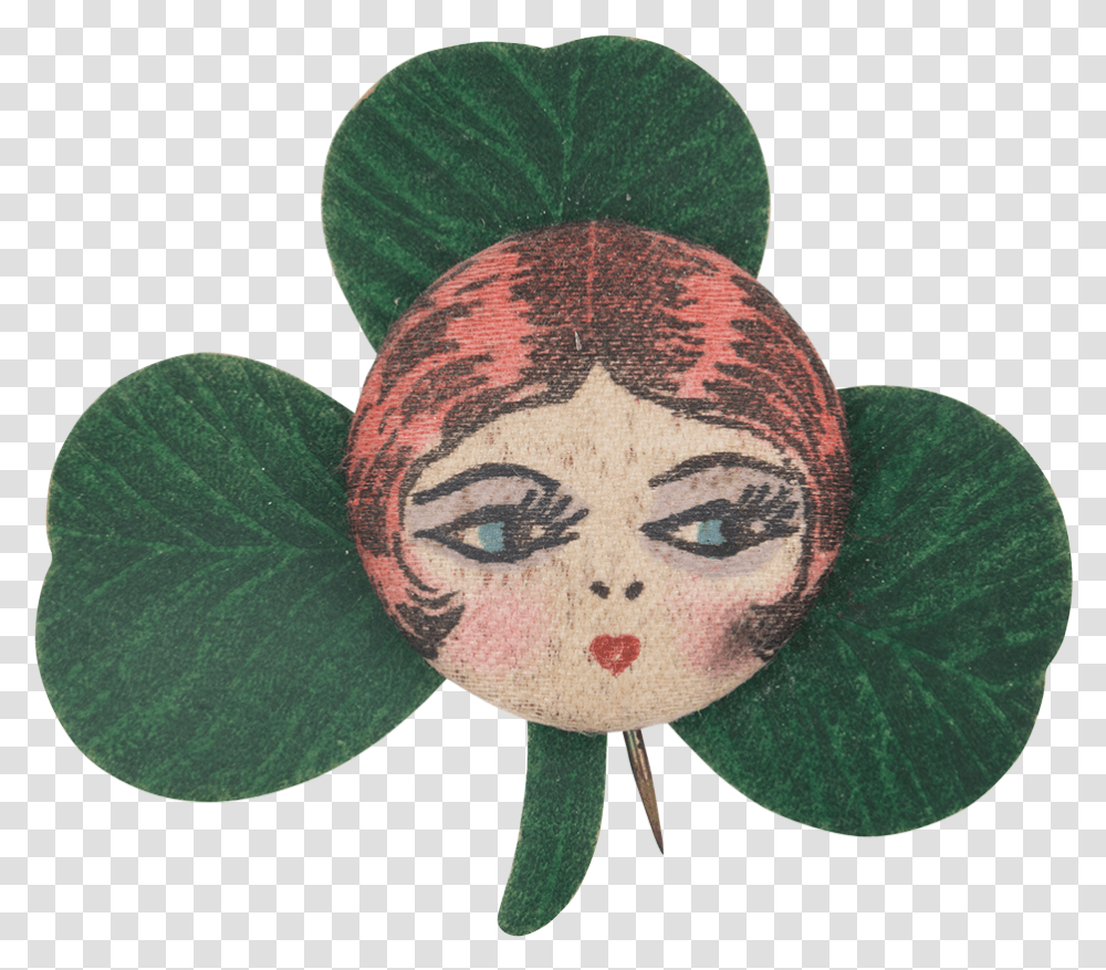 Flapper Face On Clover Art Button Museum Illustration, Leaf, Plant, Flower, Blossom Transparent Png