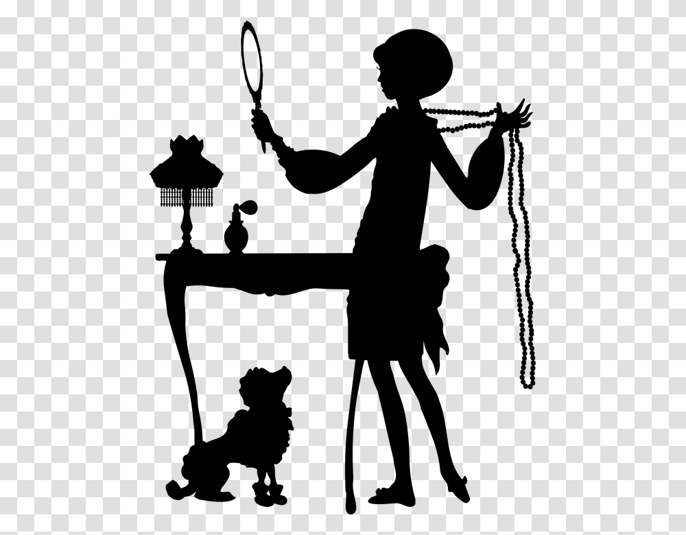 Flapper Silhouette 1920s Poodle Woman Pearls Mothers Day Beauty Party, Gray, World Of Warcraft Transparent Png